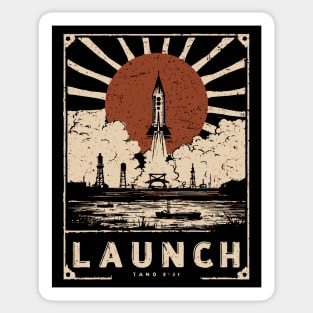 Launch Rocket - Vintage Japanese-Style Space Exploration Art Sticker